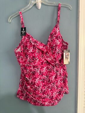 Nicole Miller Pink Floral Tankini Top and Swim Skirt